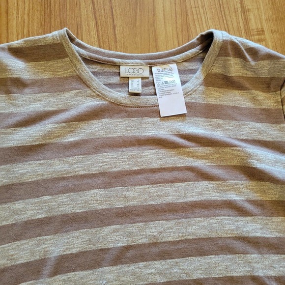 LOGO By Lori Goldstein Shirt Top Womens Large Beige Striped Flowy Casual Basic - Picture 3 of 10